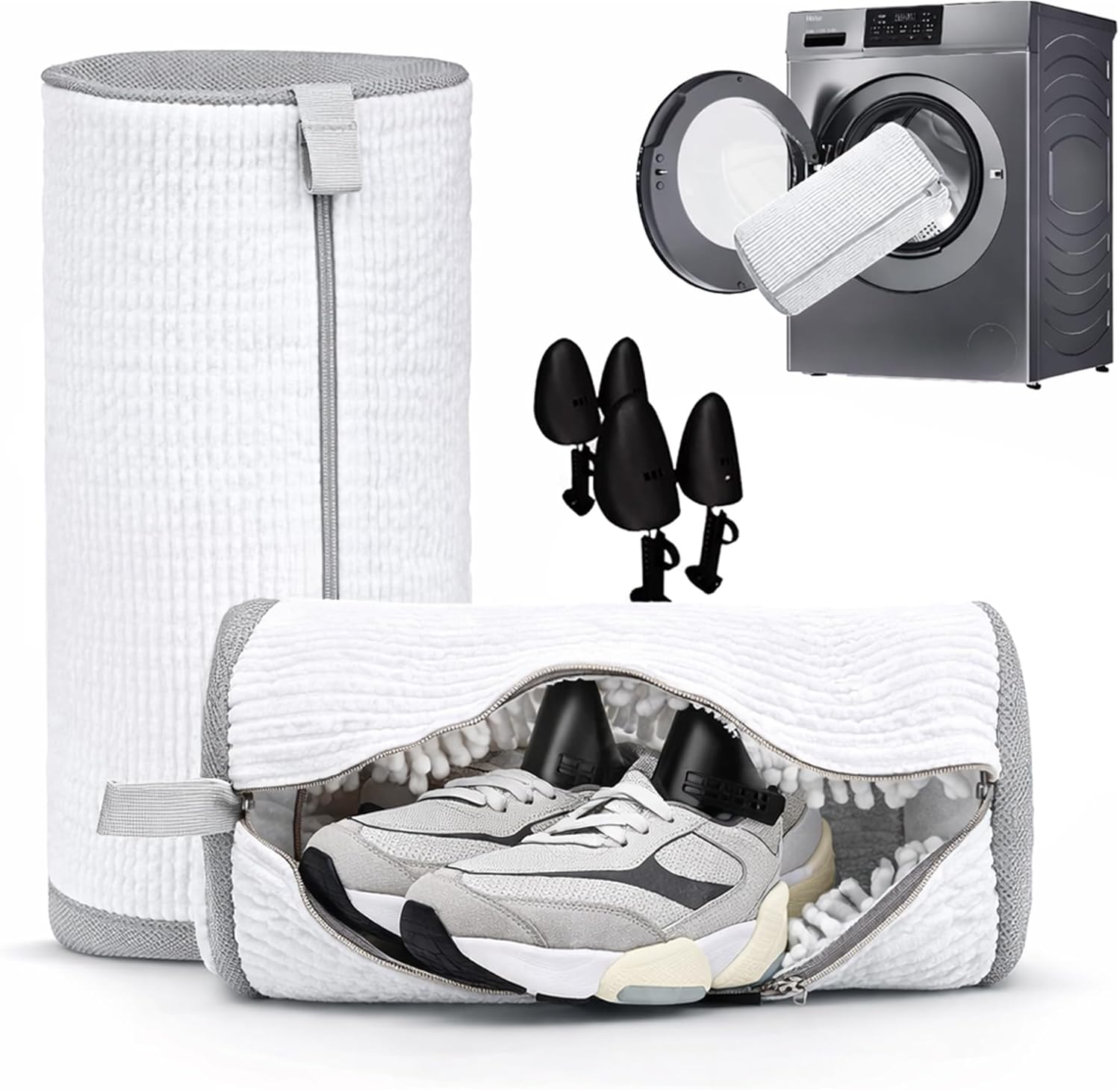 Shoe Washing Machine Bag, Laundry Footwear Bag for Washer and Dryer, Reusable 2pc Cleaning Bags for Sneakers & Tennis Shoes, 360° Deep Clean for All Types with Self-Locking Invisible Zipper
