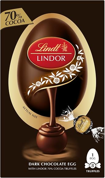 Lindt Lindor 70 Percent Dark Chocolate Easter Egg 260g   Dark Chocolate Truffles with a Smooth Melting Filling   Premium Easter Chocolate Treat   Easter, gift