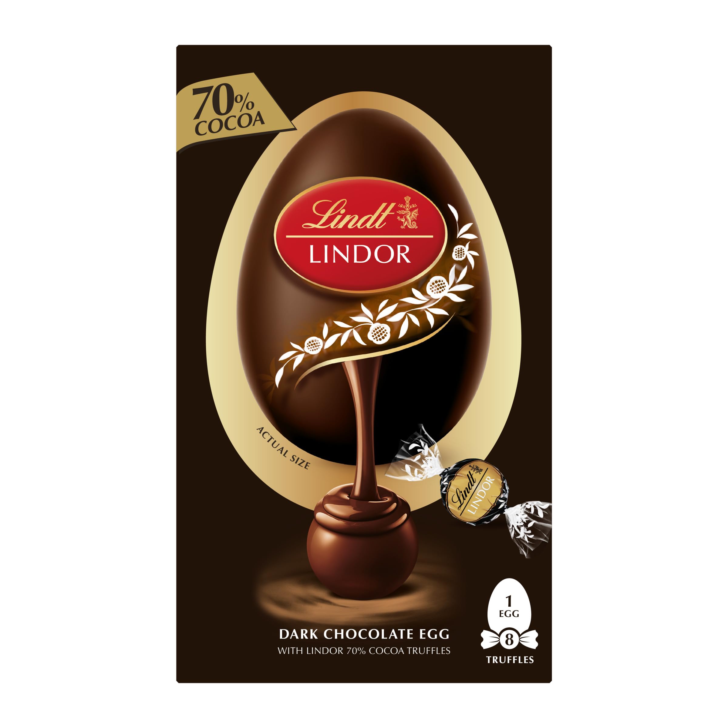 LindtLindor 70% Dark Chocolate Easter Egg Large, 260g - Contains Dark Chocolate Truffles with a Smooth Melting Filling - Easter Gift