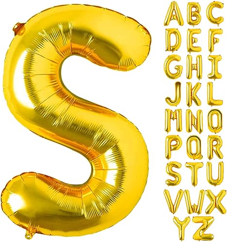 Lovoir Globos dorados grandes de 40 pulgadas con la letra S de gran tamaño, globo de helio de aluminio de Mylar para decoración de fiesta de