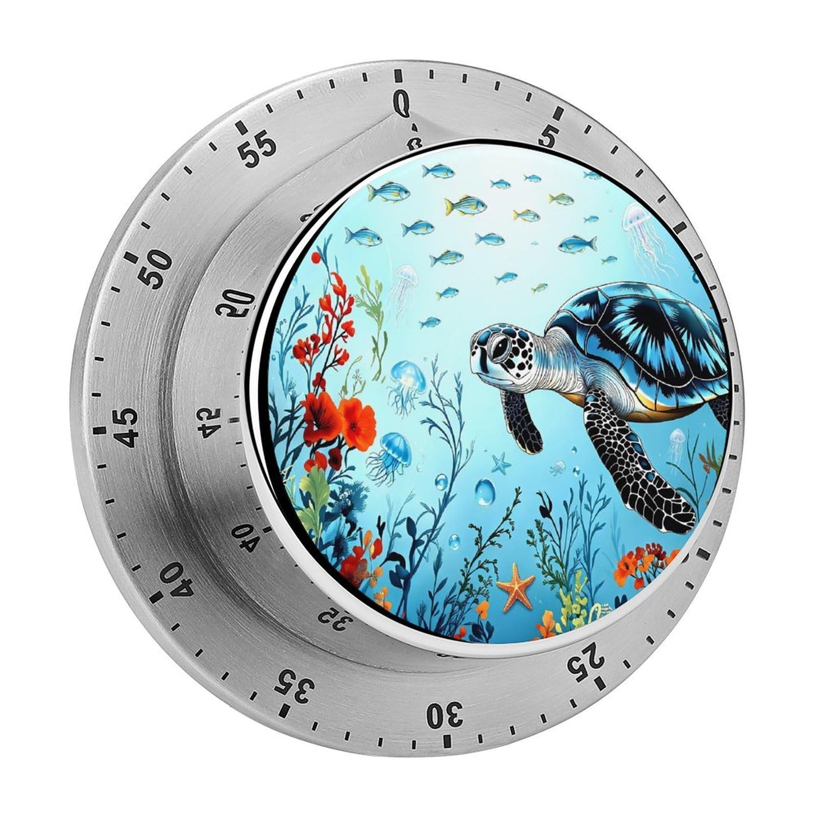 Sea Turtle Underwater Ocean 60 Minute Wind Up Timer,Visual Mechanical Magnetic Timer with Loud Alarm for Kitchen