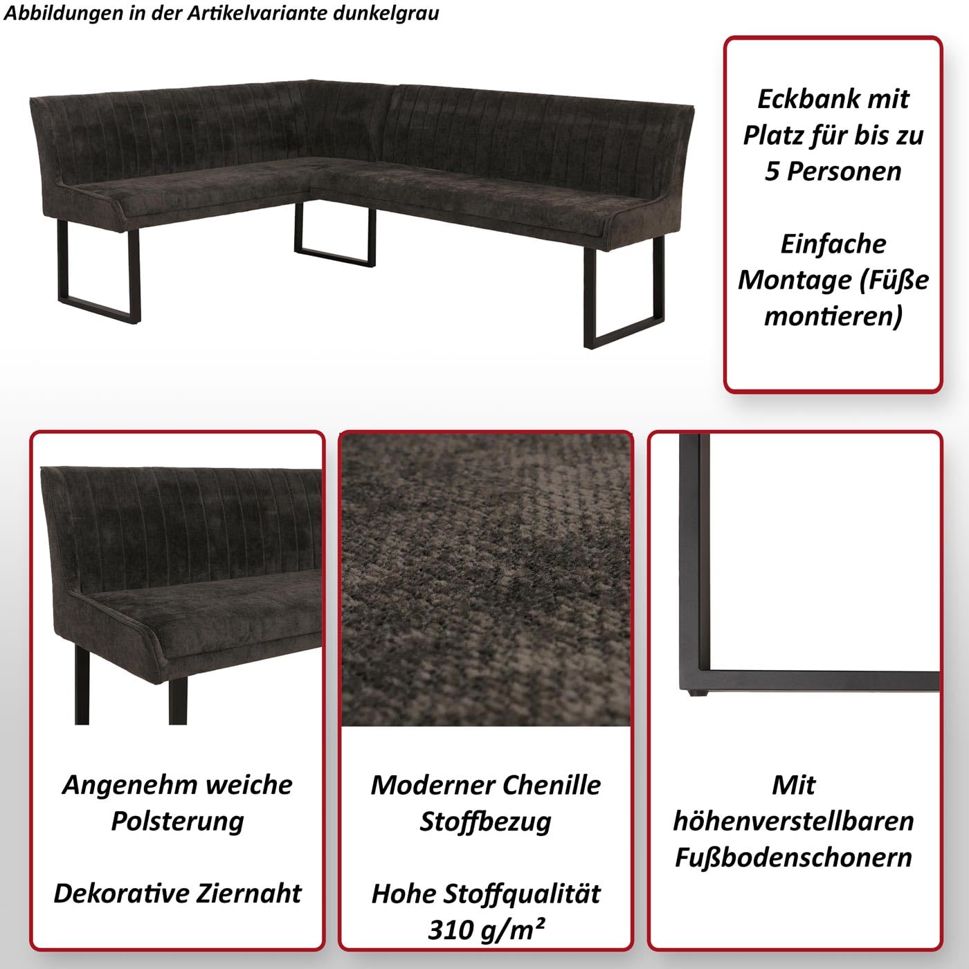 Mendler Banc d'angle HWC-O82 159 x 210 cm Jaune Moutarde