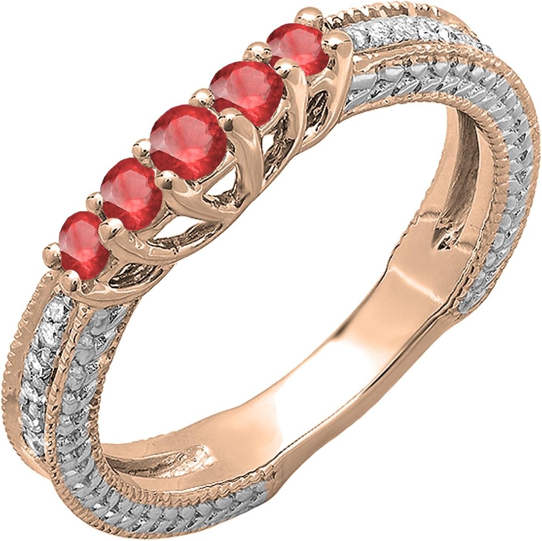 Dazzlingrock Collection 14K Round Lab Created Gemstone & White Diamond Ladies Wedding Band Guard Enhancer Ring, Rose Gold