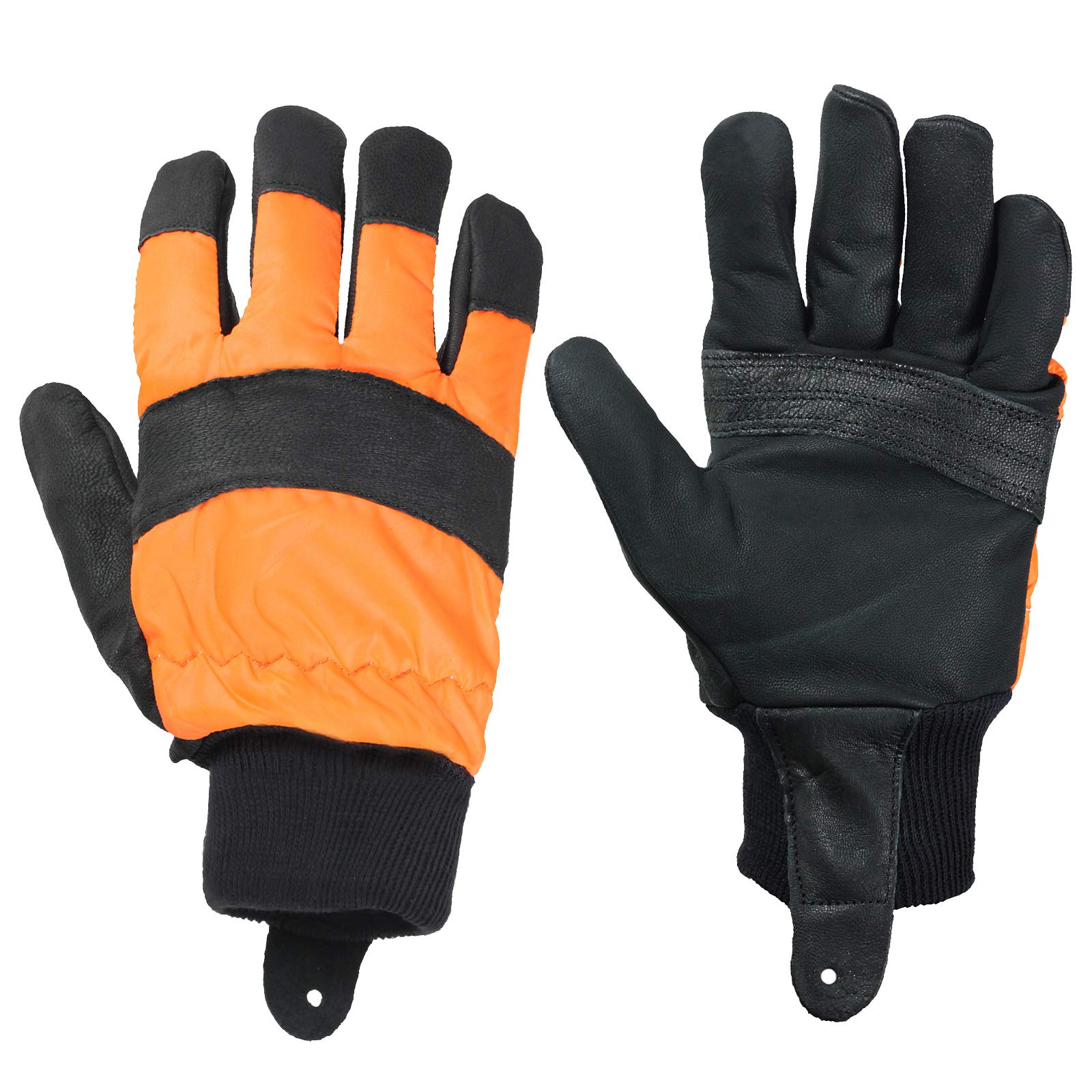 Spares2go Large Hi Visibility Chainsaw Comfort Safety Gloves - Size 10, Orange