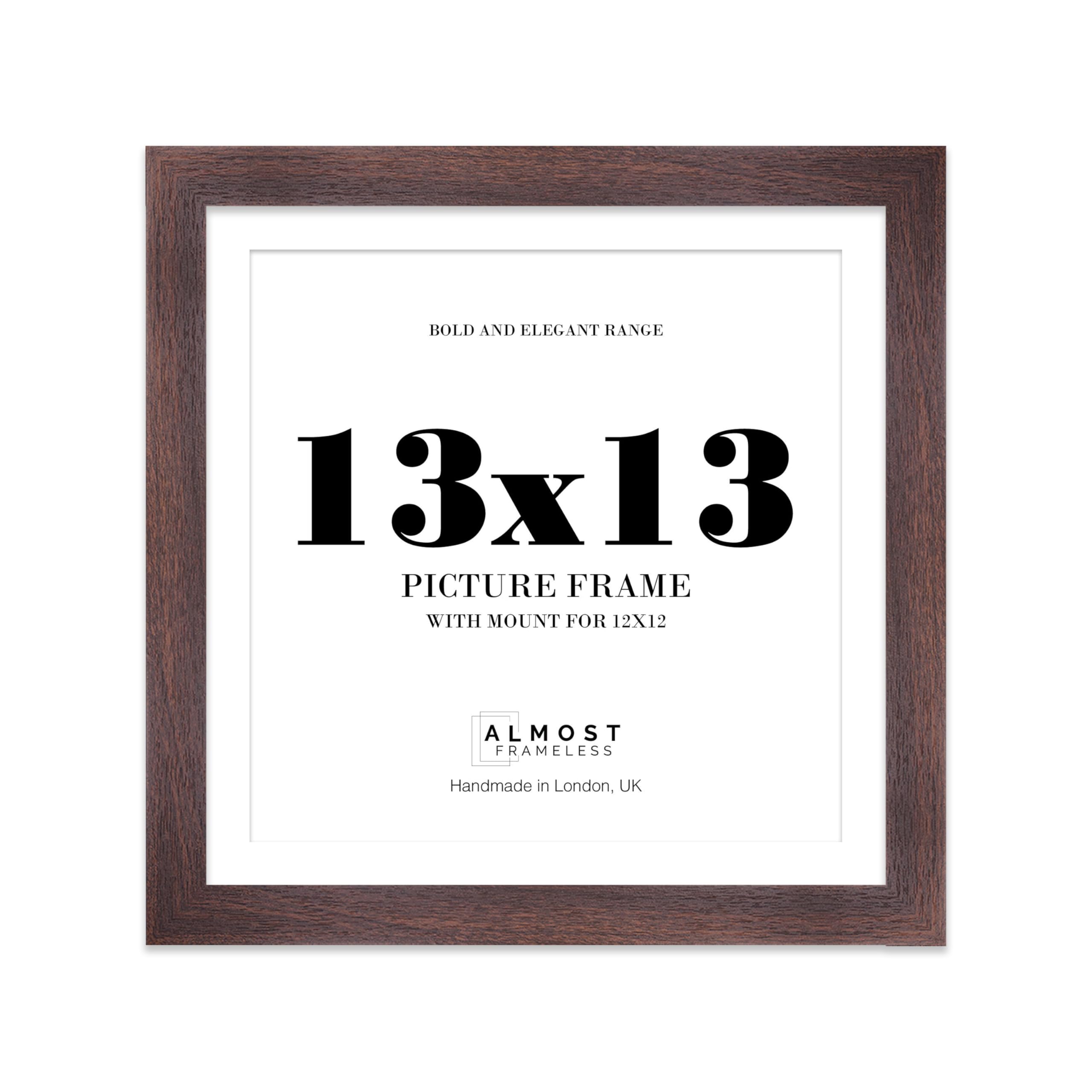 13x13 Walnut Square Frame With Mount for 12x12 Pictures 28mm Edge Frame Display with Wall Hooks, 1 Pack