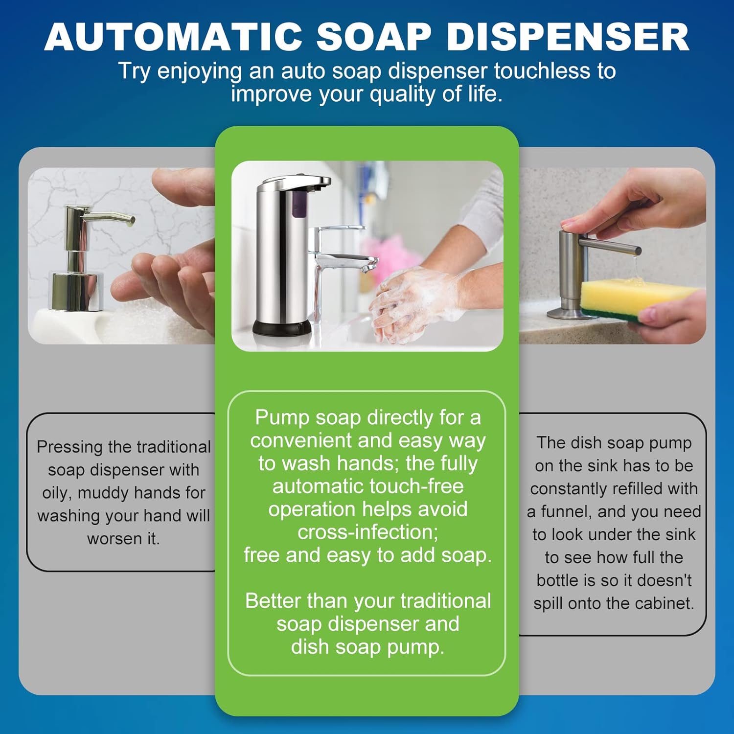 Automatic Soap Dispenser Touchless 3-Level Infrared Sensor Waterproof Base, Soap Dispensers for Bathroom Kitchen Countertop Hands-Free Soap Dispenser, Silver : Home & Kitchen