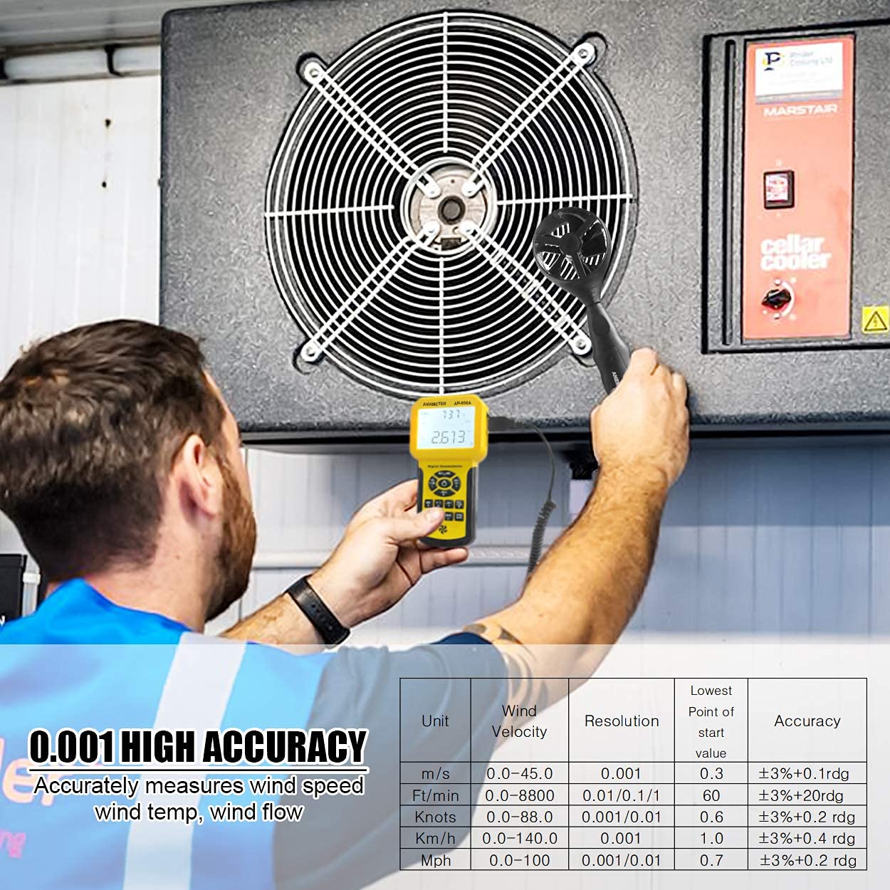 Débitmètre Air VMC Anémomètre avec Enregistrement - AIOMEST CFM Anemometer Mesure Vitesse Air Vent, Debit d’air Température avec USB, Professionnel Mesureur Courant Air Pour CVC Conduits Ventilation
