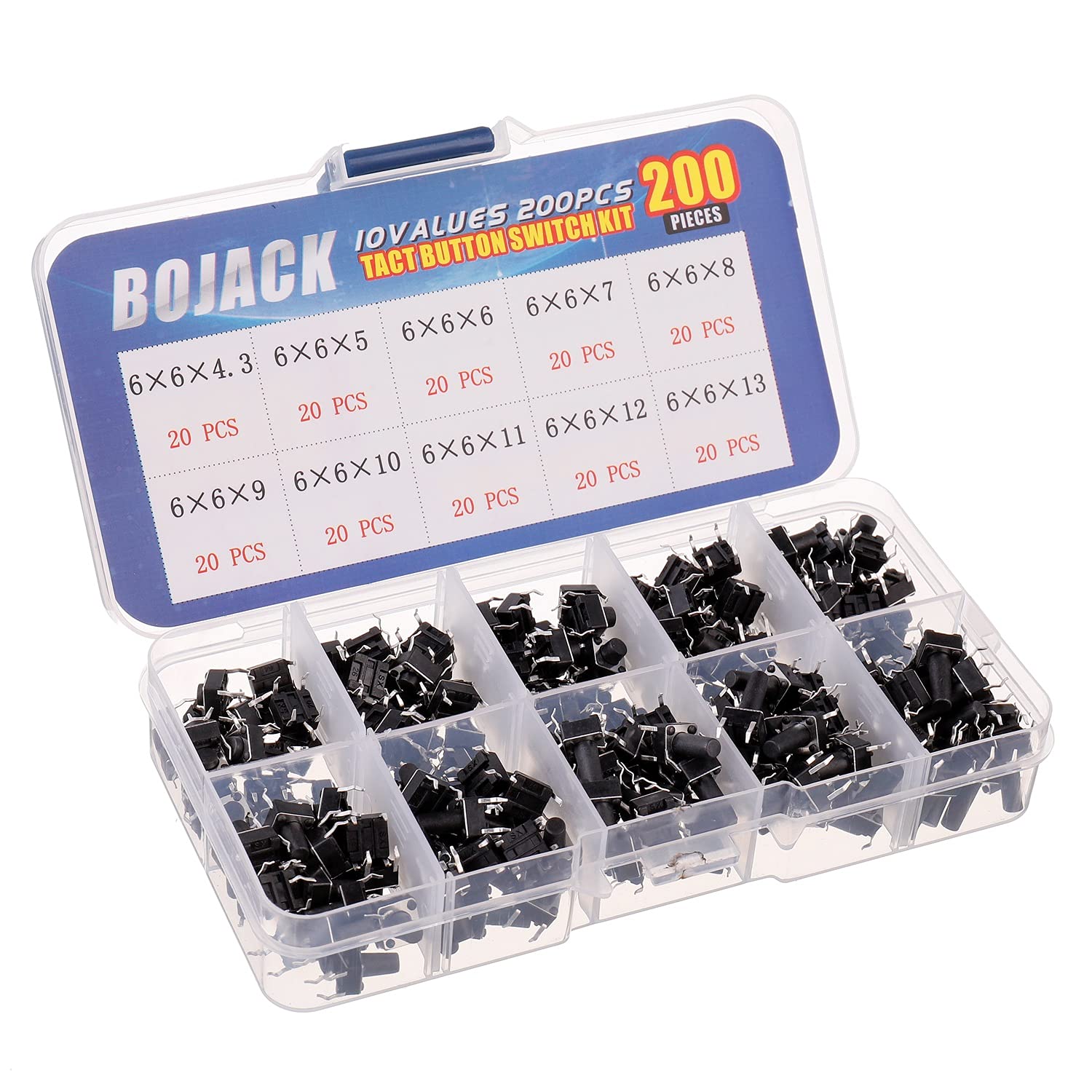 100 Stück Taktile Schalter 6x6mm – 4-polig, Vertikal, Höhe 9,5mm, Für Elektronik & DIY
