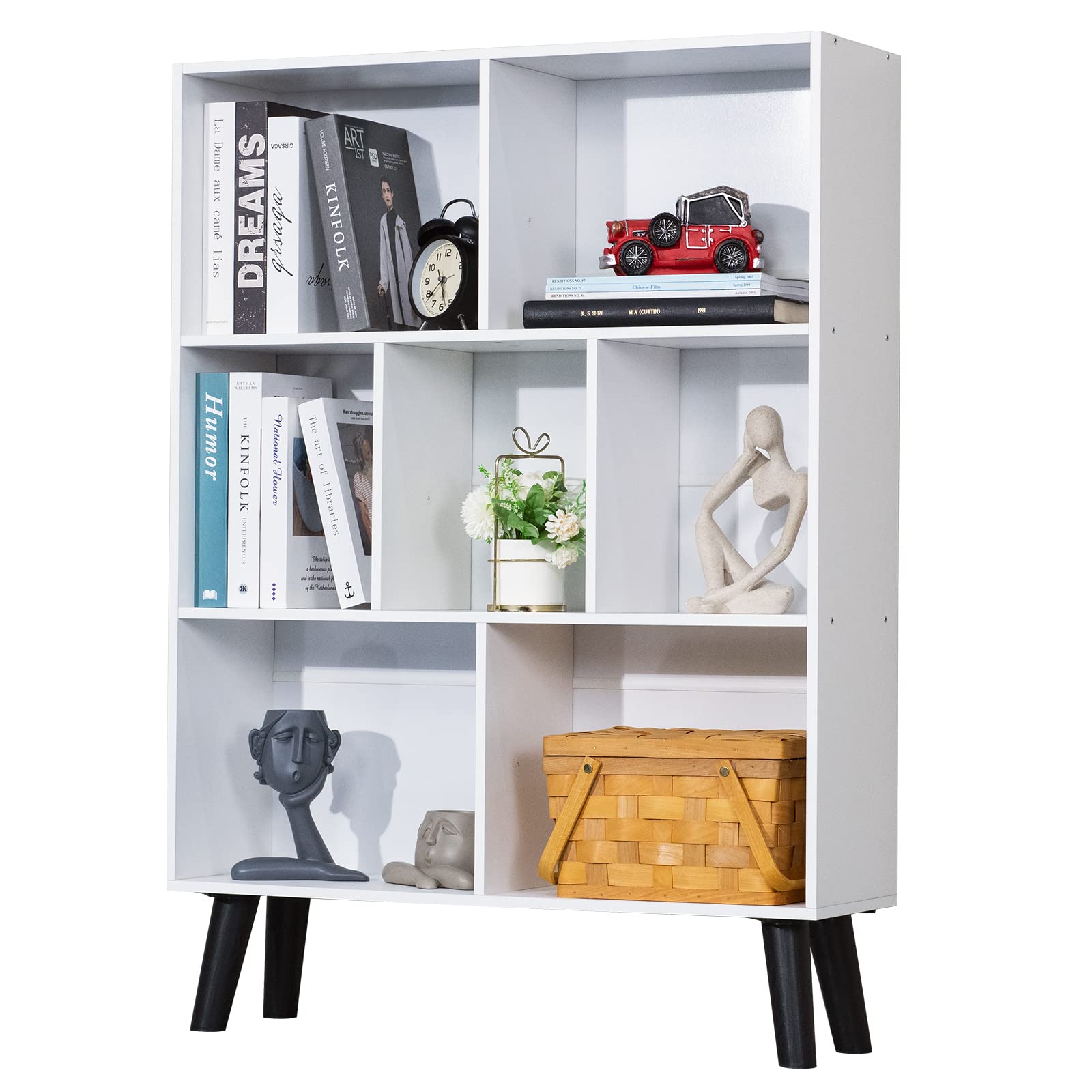 Buy White Bookshelf,3 Tier Modern Bookcase with Legs,Bookshelves Wood