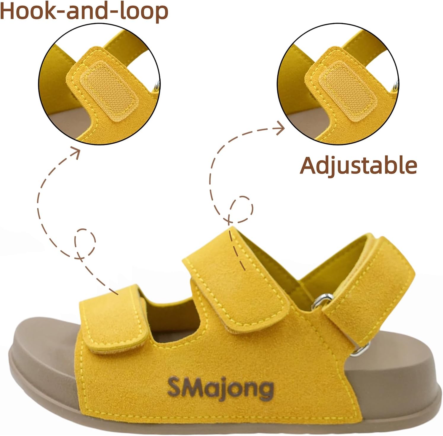 SMajong Boys Sandals Girls Sandal Kids Yellow 4-5 Big Kid | Non-Slip Slides, Lightweight, Adjustable, Open Toes, Flat