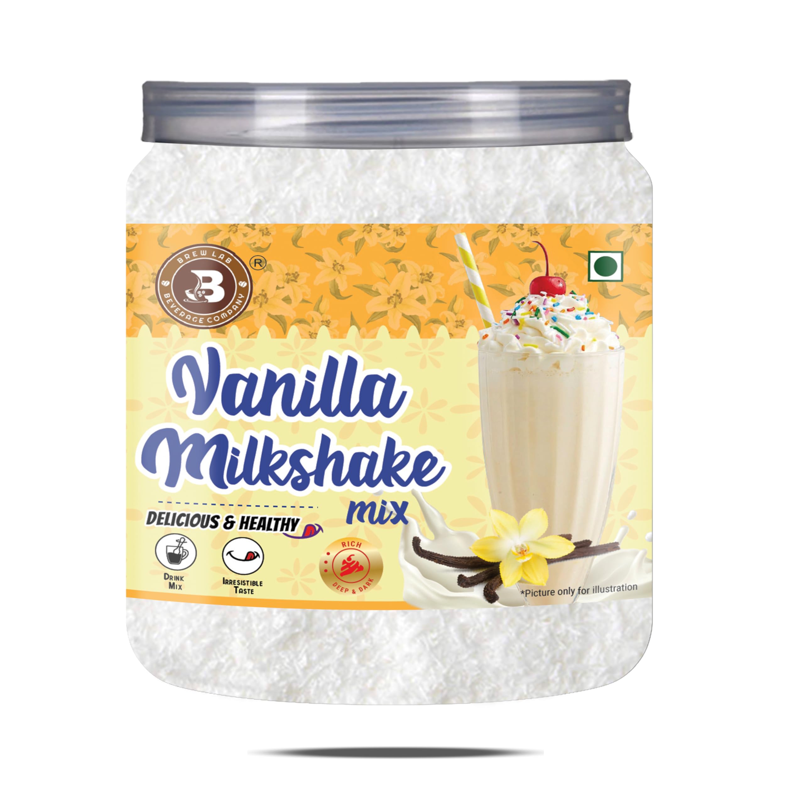 Brew Lab Vanilla Milkshake Mix Powder | Instant Thick & Creamy Vanilla Shake | Ready to Mix with Milk | No Added Preservatives or Colours | Rich Dessert Drink | 250g-image-17