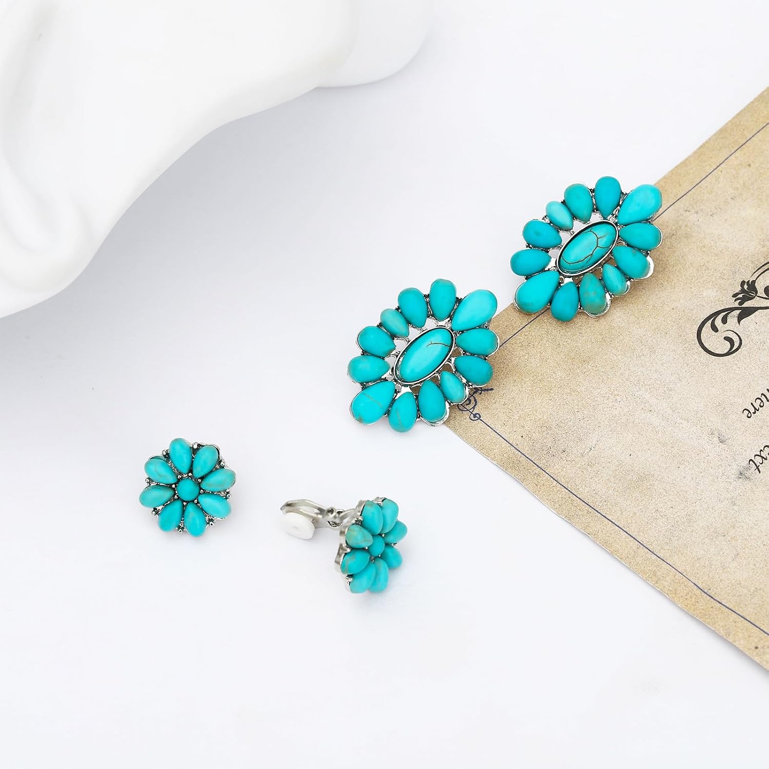 NEWITIN 12 Pairs Clip On Earrings for Women Cute Earring Crystal Turquoise Stud Charming Fashion Earring Non Piercing Clip on Stud Earrings for Women