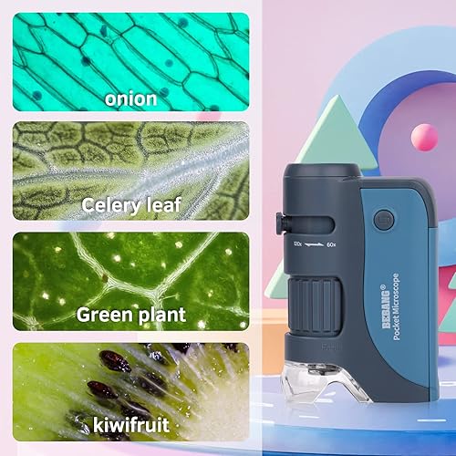 Miniatura 13 de BEBANG Microscopio de bolsillo, mini microscopio de mano 60X-120X para niños con zoom iluminado LED, kits de microscopio portátil con 5 diapositivas