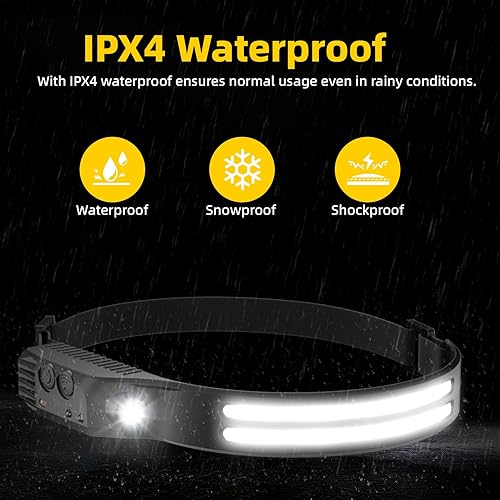 Miniatura 6 de Linterna frontal LED recargable, 3 unidades, luces de cabeza superbrillantes COB de 230° para la frente, luz de casco duro para adultos, linterna