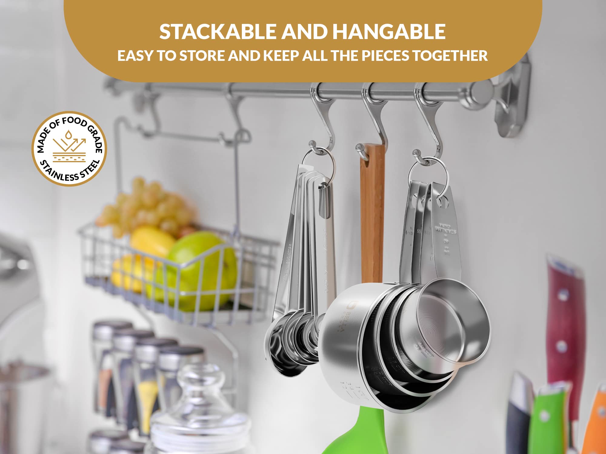 Messbecher-Set – Edelstahl Messlöffel und Becher – stapelbar und hängend – Messbecher zum Backen – mit genauen Markierungen