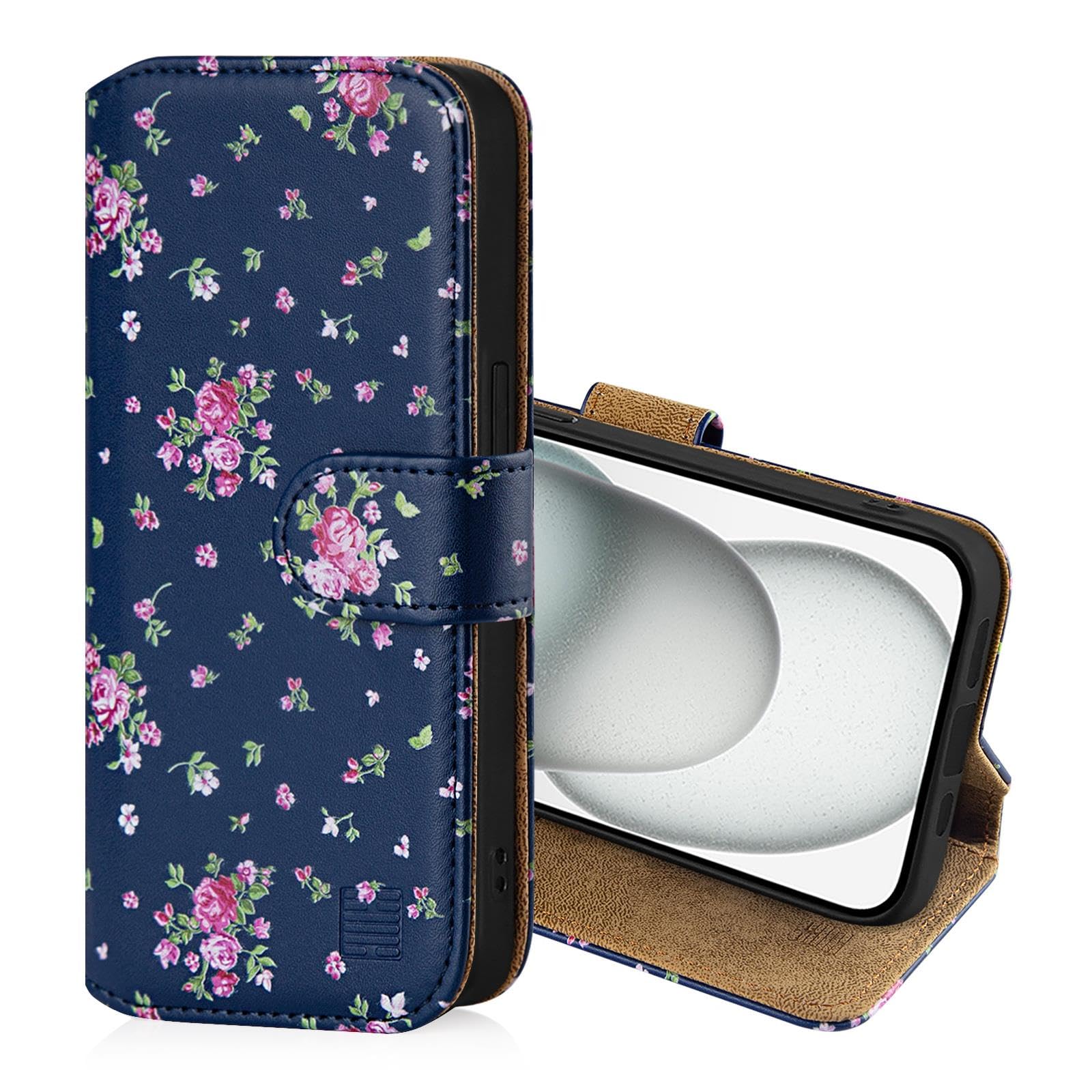 32nd Floral Series 3.0 - Design PU Leather Book Wallet Case Cover For Apple IPhone 14 Pro (6.1"), Designer Flower Pattern Wallet Style Flip Case With Card Slots - Vintage Rose Indigo