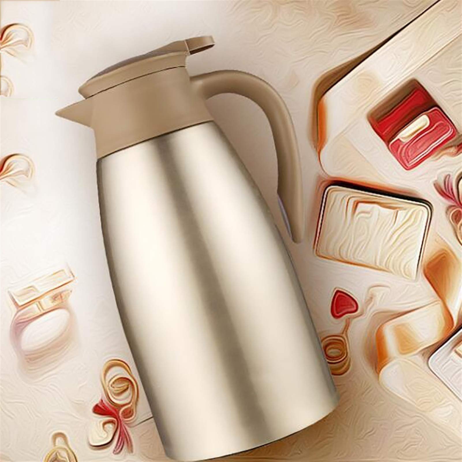 APS Carafe isotherme « Classic » avec bouchon à vis, diamètre : 14 cm, hauteur : 19 cm, double paroi en acier inoxydable, pour boissons chaudes et froides, ne passe pas au