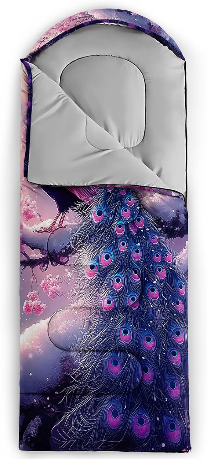 AILONEN Cartoon Elephant Sleeping Bags,Lightweight & Waterproof,3 Season Warm & Cool Weather,Dreamy Pink Flower Animal Backpacking Gear for Kids,Girls Travelling,Outdoors