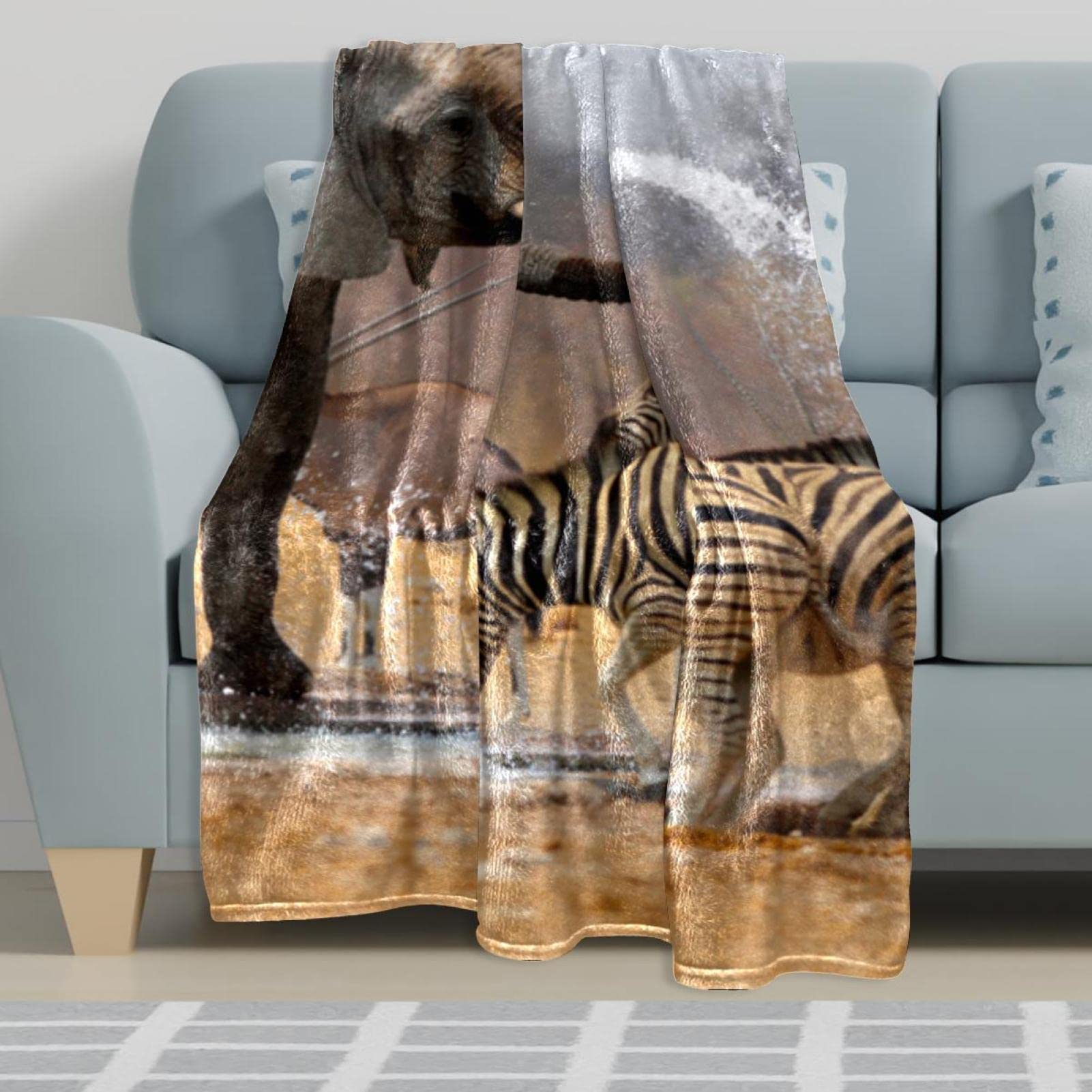 Fleece Gooi Deken voor Bank Lichtgewicht Pluche Fuzzy Olifant Zebra's