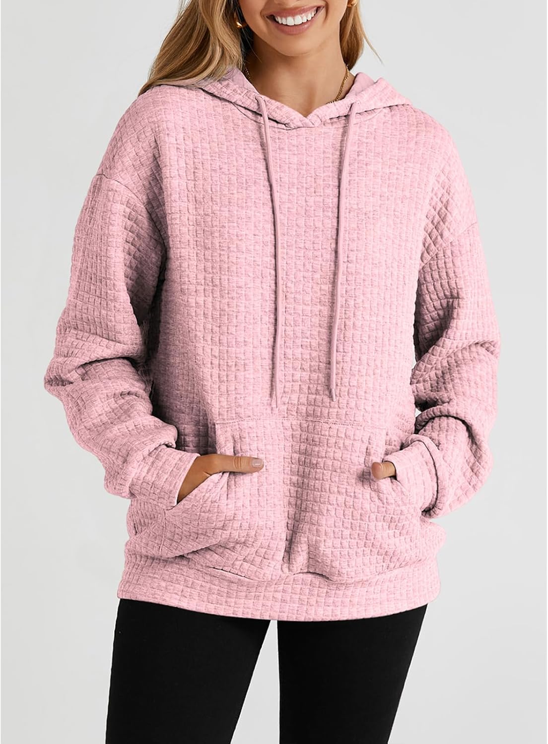 SELINK Hoodies For Women Casual Pullover Waffle Long Sleeve Drawstring Hooded Sweatshirt with Pocket - Image 4