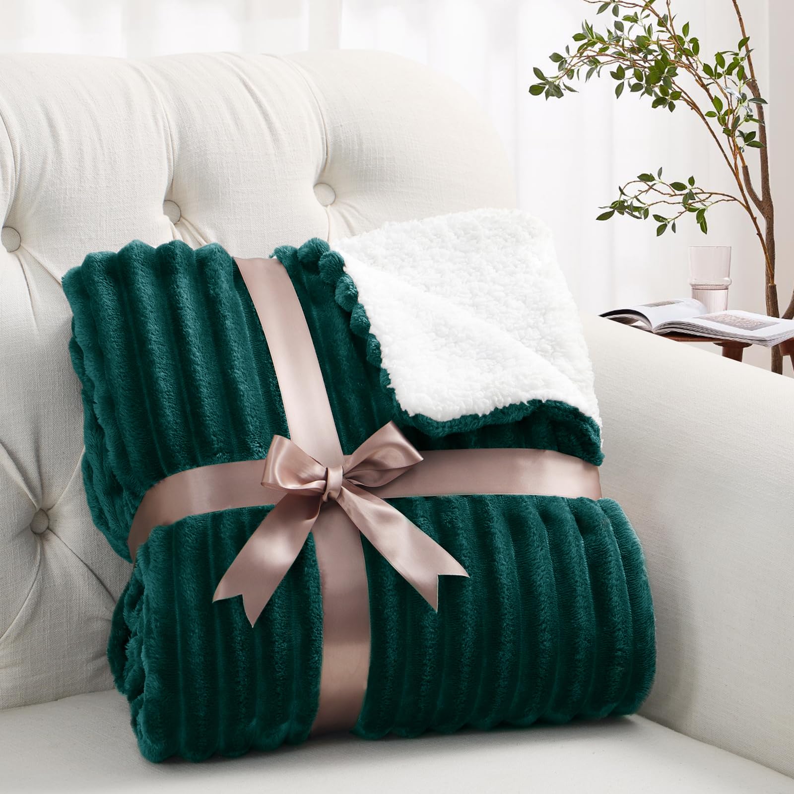 Aisbo Couverture Polaire Sherpa 150x200cm Vert Foncé, Couverture en Flanelle épaisse Couche et Confortable, Plaid Canape Fourrure Jeté de Canapé et aux Lits Chaude et Douce pour l'hiver Épais
