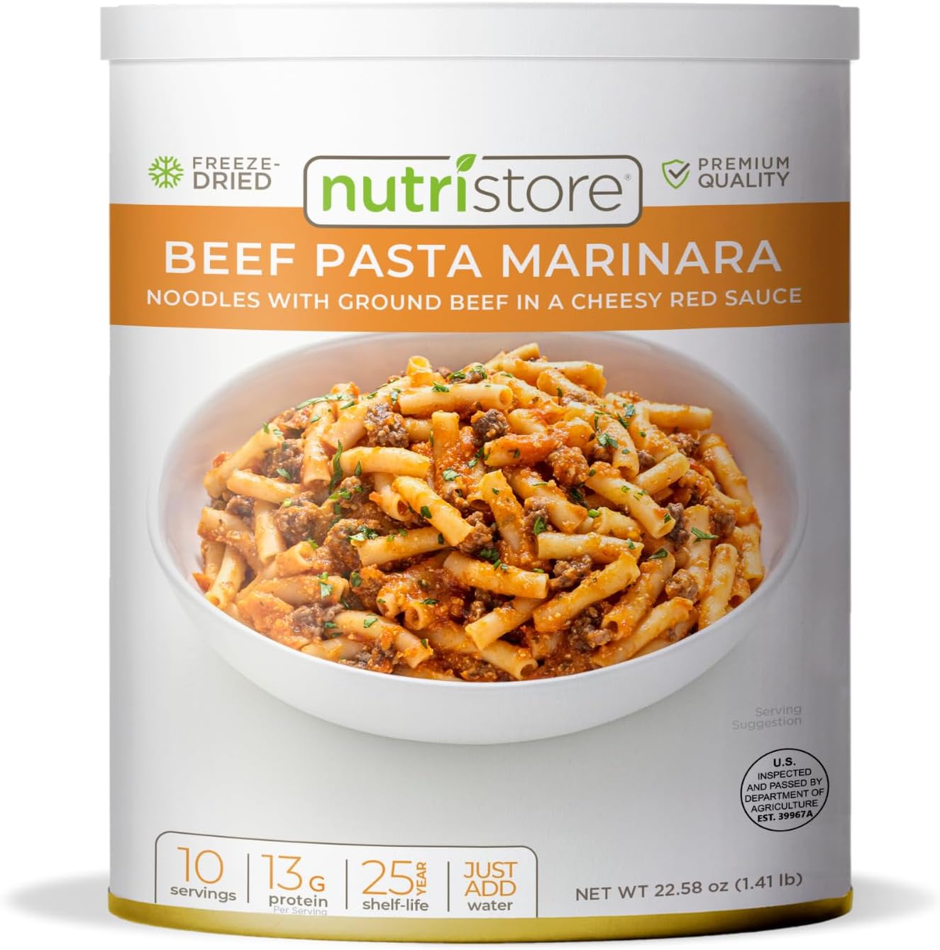 Freeze-Dried Beef Pasta Marinara | Emergency Survival Bulk Food Storage Meal | Perfect for Everyday Quick Meals and Long-Term Storage | 25 Year Shelf Life | USDA Inspected