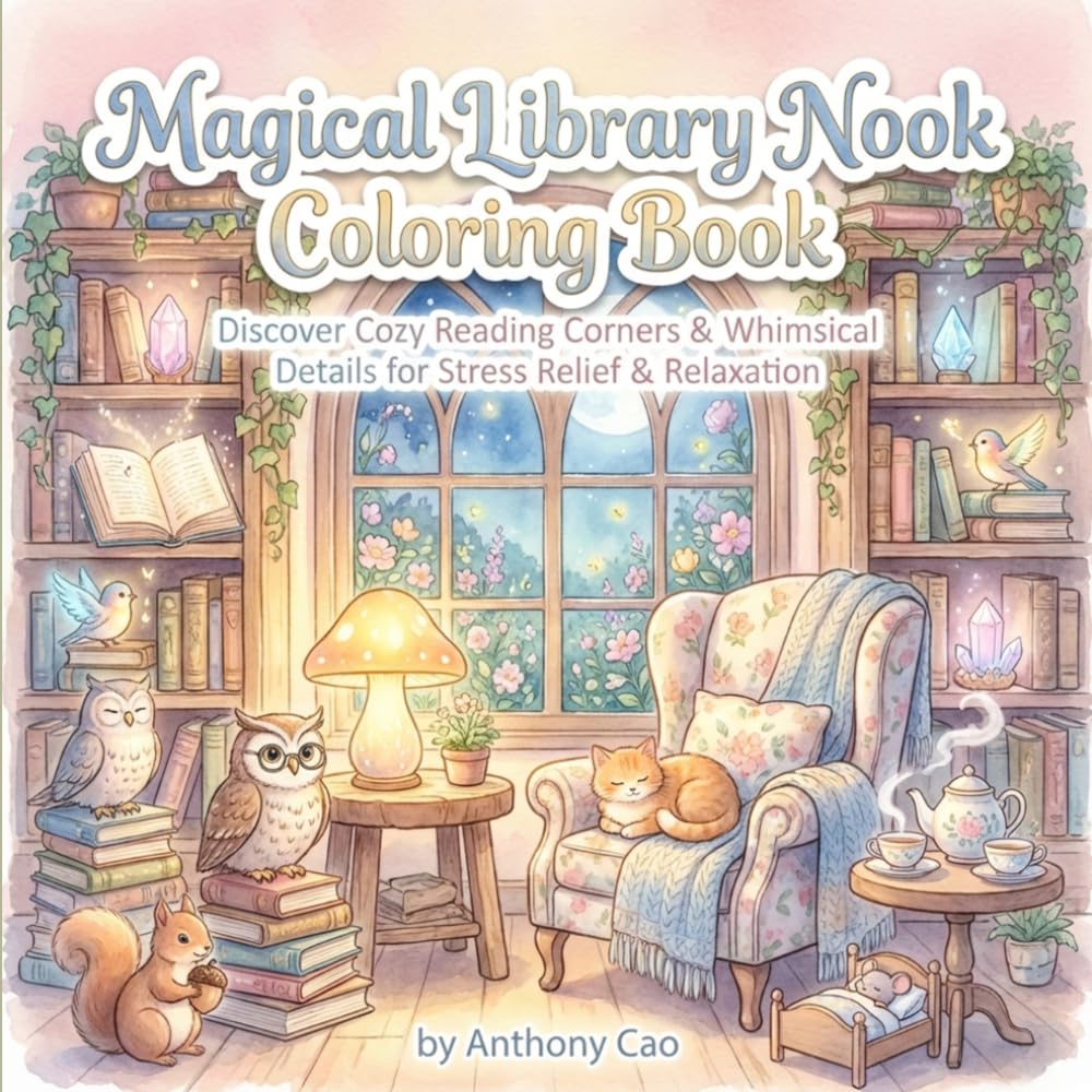 Enchanted Library Nooks: A Magical Coloring Adventure: Discover Cozy Reading Corners & Whimsical Details for Stress Relief & Relaxation