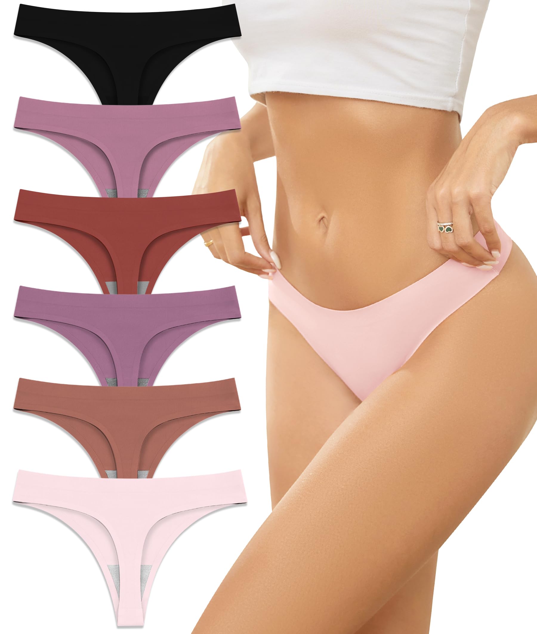 Riozz Womens Breathable Seamless Thong Panties No Show thongs Workout Thongs Women Comfortable Thong Underwear Sexy 6 Pack