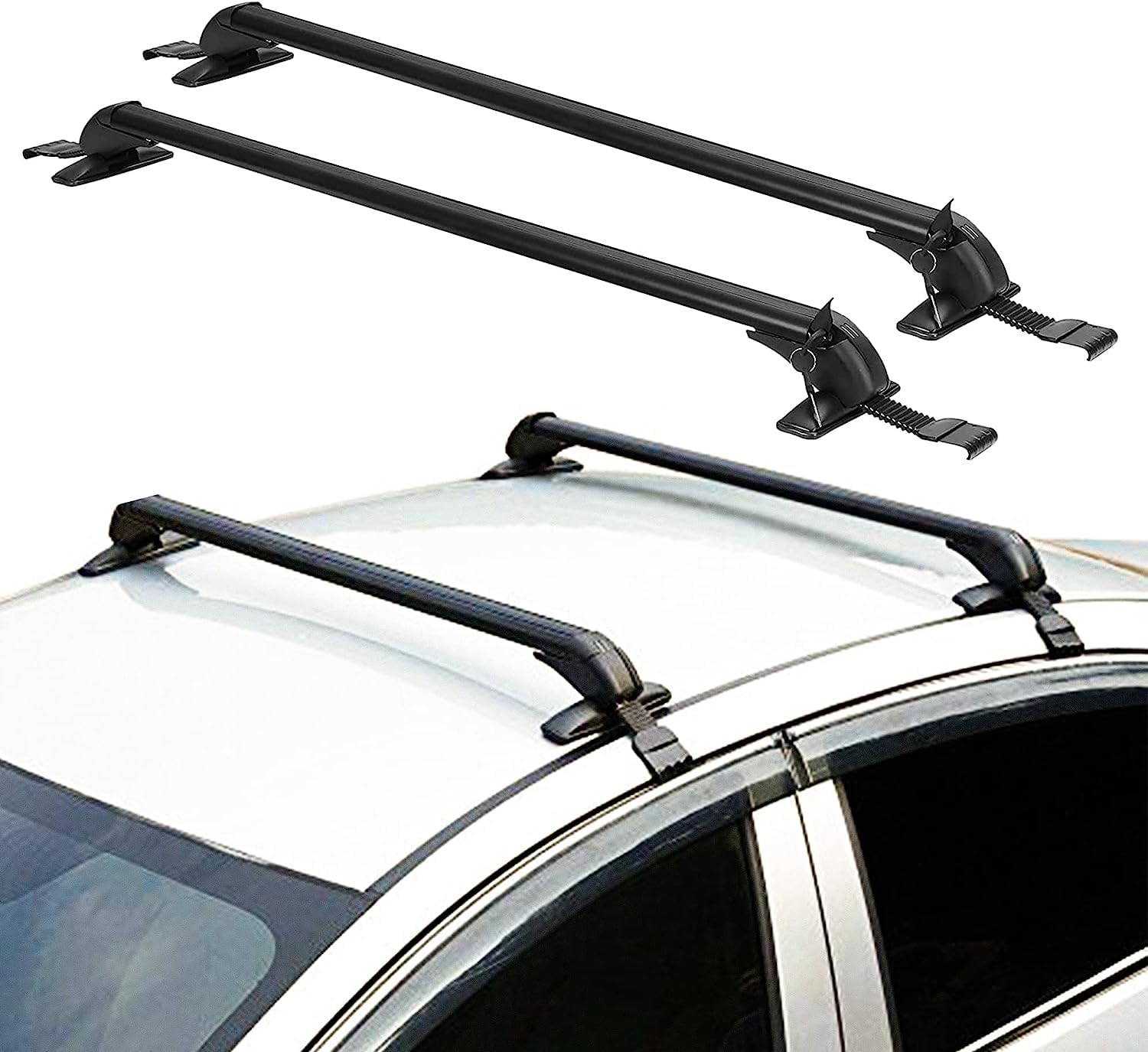 Photo 1 of TBVECHI Roof Rack, Car Top Roof Rack Cross Bar Luggage Carrier Adjustable Window Frame Black Roof Bars (45.3'') 45.3 inch Roof Rack