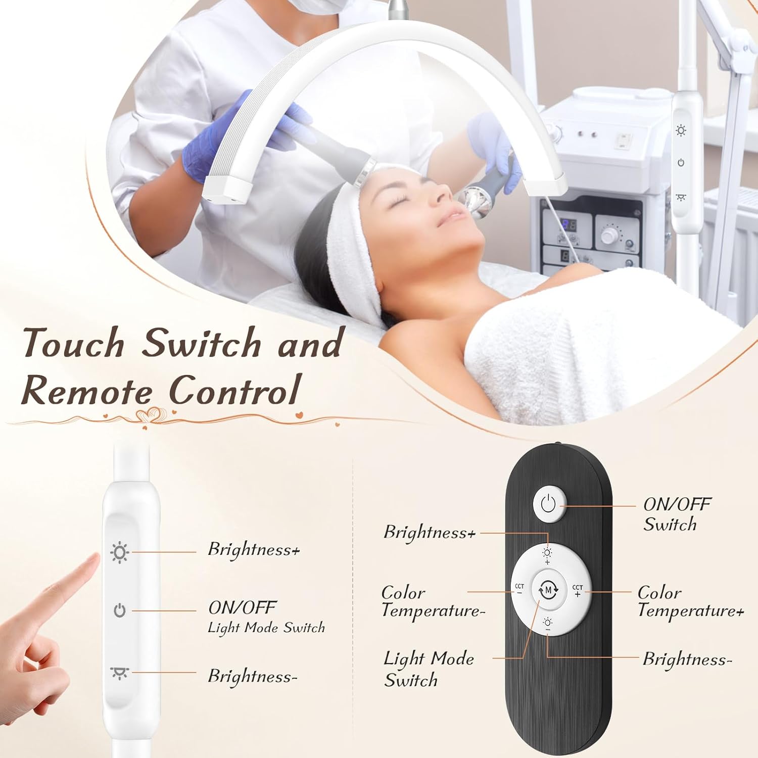 Half Moon Light with Clamp, LED Manicure Table Lamp, Desk Lamp for Nail Desk, Eyelash Extensions, Skincare and Tattoo, 5 Brightness Levels and 5 Color Modes, Remote Control (White)