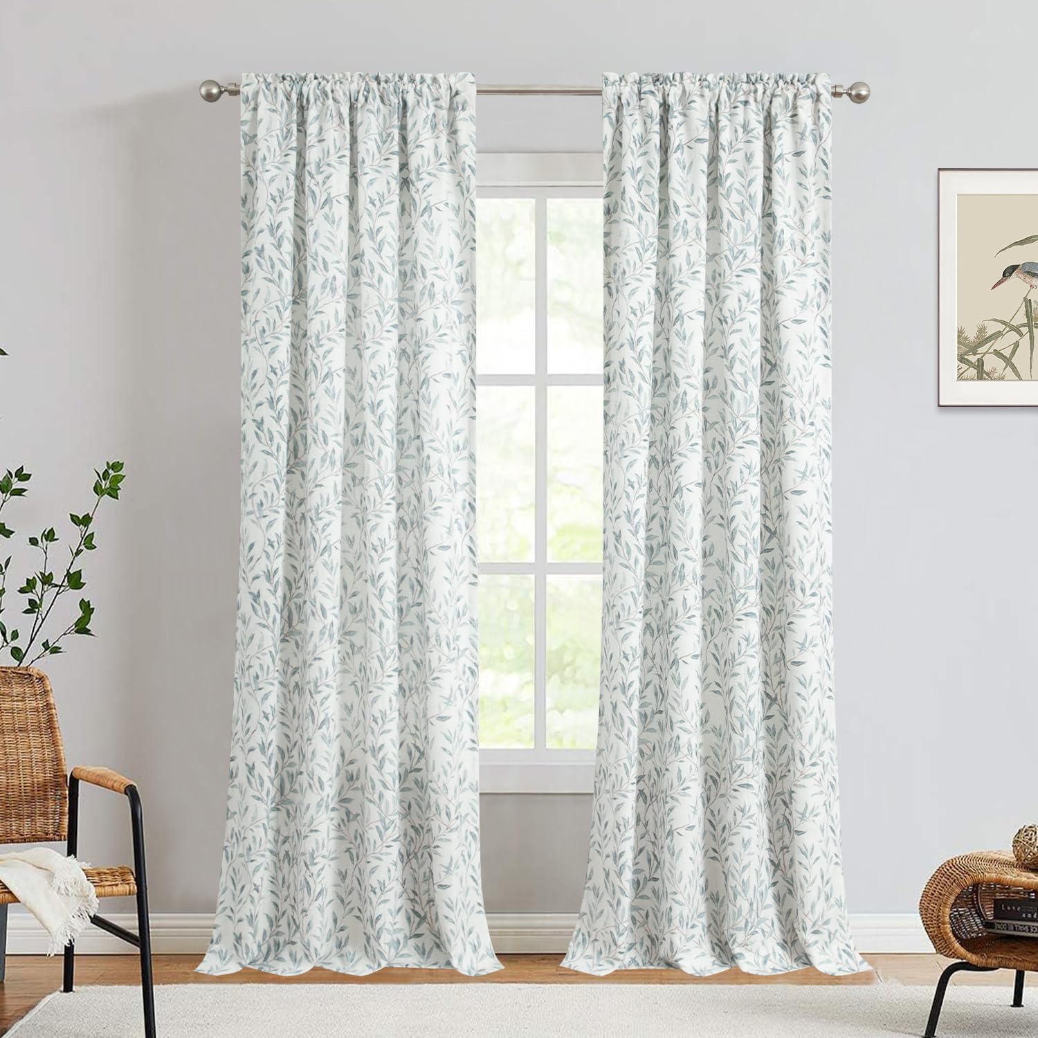 VOGOL Bedroom Curtains 84 Inches Long, Set of 2 Panels Country Style Drapers for Living Room, Light Filtering Rod Pocket Window Curtains Treatments for Bathroom, 52 x 84, Blue