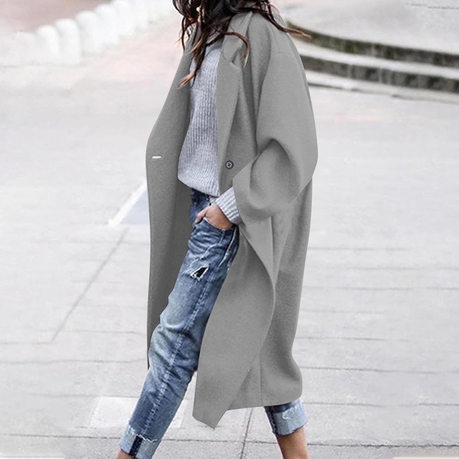 HGps8w Winter Maxi Coat for Women Double Breasted Trench Coat Elegnat Long Lapel Collar Blazers Overcoat Jackets