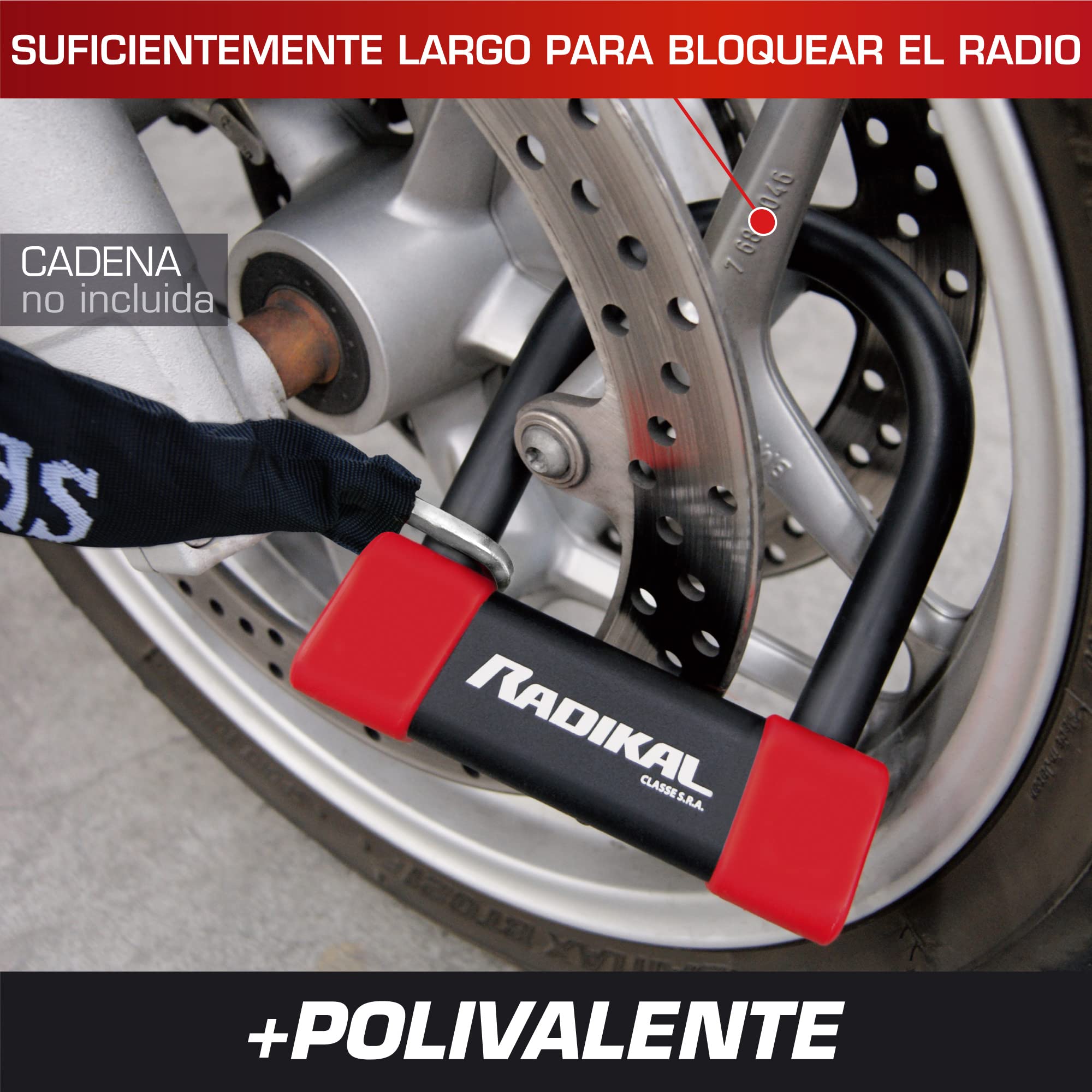 RADIKAL RK120R Candado Moto U Alta Seguridad Homologado SRA, 120x120mm, Arco ø18mm Acero Cementado Revestido de Doble Cierre, Cerradura Antiganzúa, Antirrobo U para Motocicleta Scooter, Bici Eléctrica