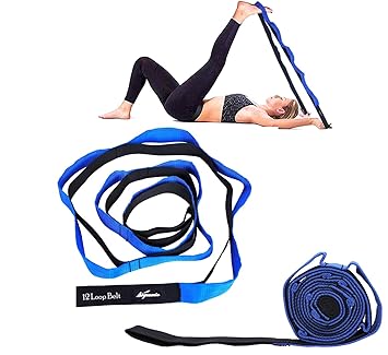 Signamio Strap/Stretch Bands/Belt 12 Loop Options with Extra Safe Adjustable, Durable Delicate Texture - Best for Daily Stretching, Physical Therapy, Fitness -Yoga, Exercise, Gym- 12 Loop-Blue-Black