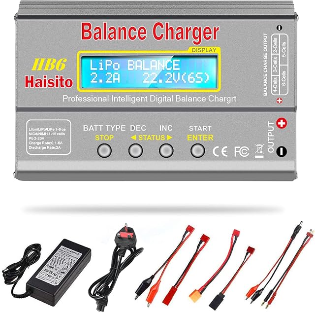Haisito Lipo Charger, 80W 6A Balance Charger for LiPo Li-ion LiFe NiCd NiMh Pb, Multi-functional Intelligent Charger, RC Hobby Battery Balance Charger LED W/AC Power Adapter