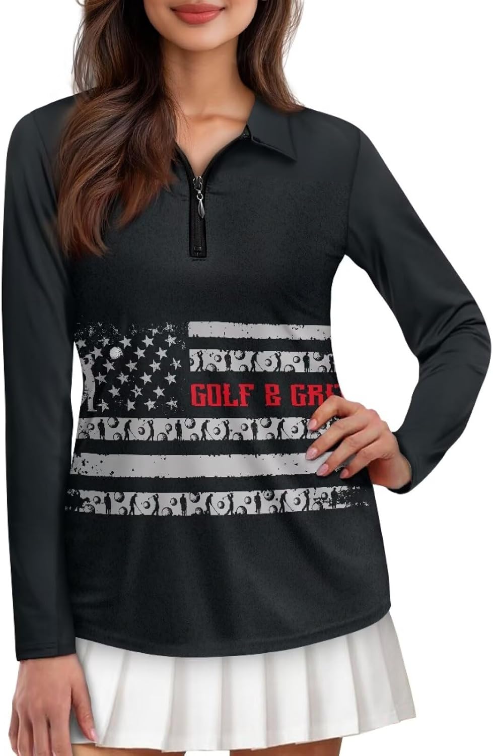 Womens Workout Top Casual Quarter Zip Golf Shirt with Collar Athletic Workout Tops Long Sleeve