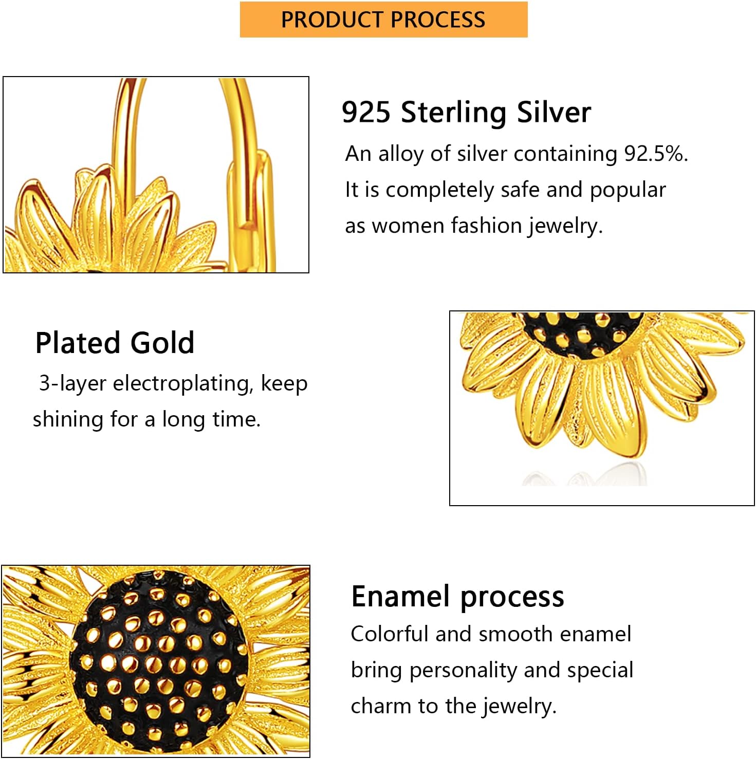 Sunflower Earrings for Women 925 Sterling Silver Gold Plated Sunflower Leverback Earrings Jewelry Birthday Gifts for Women - Image 4