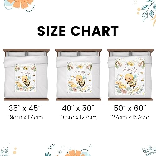Miniatura 4 de Manta de bebé personalizada de abeja con nombre, mantas de bebé para niñas, manta de felpa suave de doble capa con respaldo punteado, mantas de