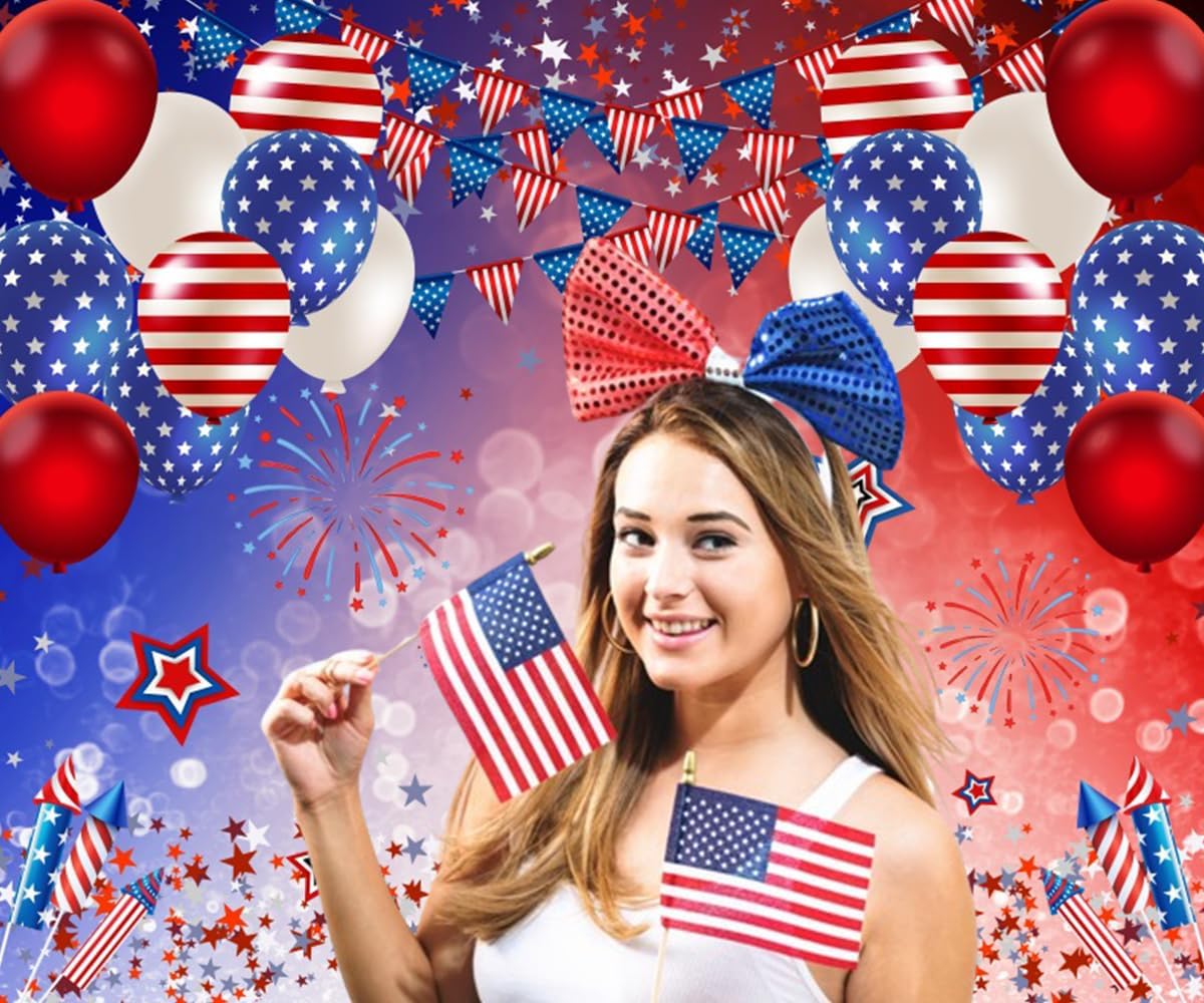 10x8ft US Flags 4th of July Backdrop Veteran Day Memorial Day Photography Background America Flag Pattern Balloons Party Decorations Studio Photo Booth Props