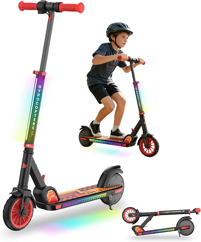 Gyrocopters trottinettes électriques pour adultes, adolescents et enfants | Flash Kidz/Flash 6.0/FlashX | 150/350 W Vitesse 19/30 km/h Jusqu'à 11/30 km, Lumières LED brillantes, 6,5 po / 8,5 po, trottinette électrique pliable certifiée UL2272
