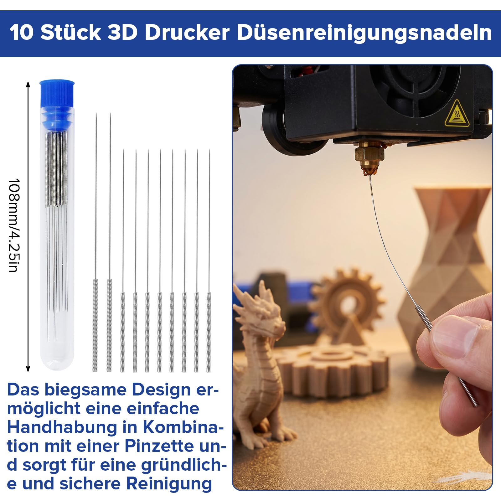 37 szt Zestaw Akcesoriów do Druku 3D Narzędzie do Druku | 10 szt Zestaw Igieł do Czyszczenia Nozdrz,Zawiera łyżkę,Diamantowe Piaski i inne Zestawy do Czyszczenia do Poślepienia Modeli