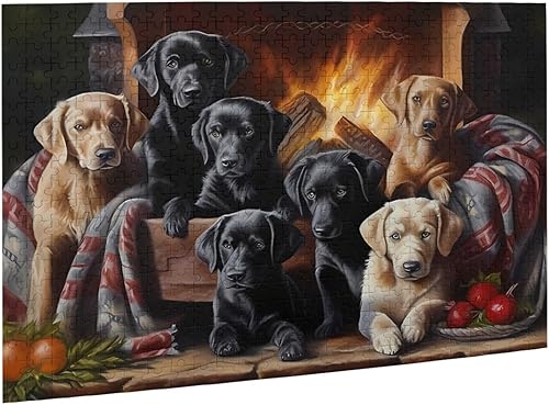Rompecabezas de 500 piezas para adultos con perro labrador amarillo, negro y chocolate, formación de cachorros de laboratorio de madera a juguetes,