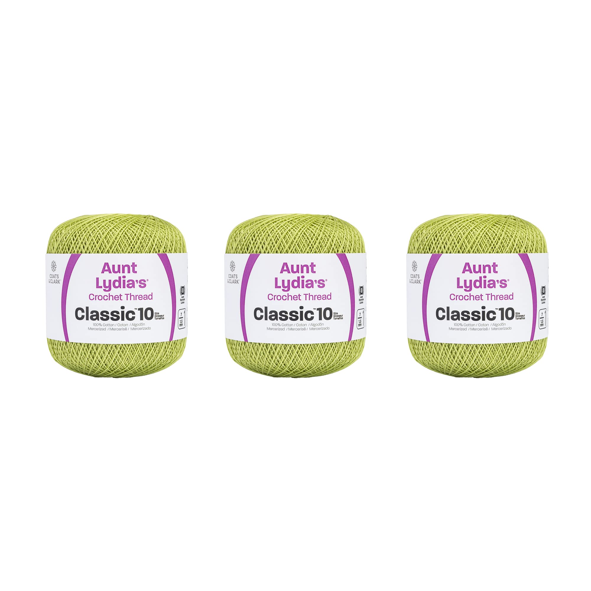 Aunt Lydia’s Classic 10 Cotton Crochet Thread, Wasabi, 3-Pack | Size 10 3-Ply 100% Mercerized Cotton Crochet Thread for Doilies, Lacework, Tablecloths, and Apparel, 350 yards
