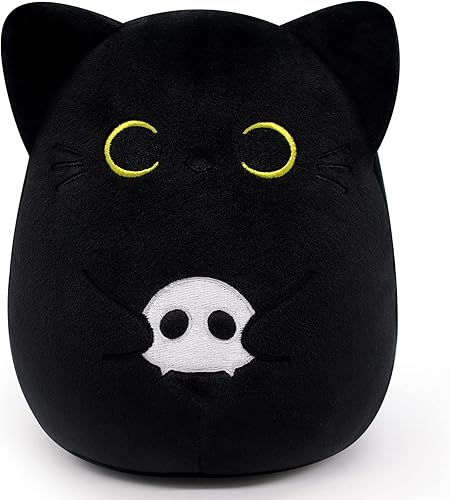 KOPHINYE Peluche de gato negro, esqueleto de gato negro de 6 pulgadas, juguete de peluche de gatito Kawaii para niños, niñas y mujeres