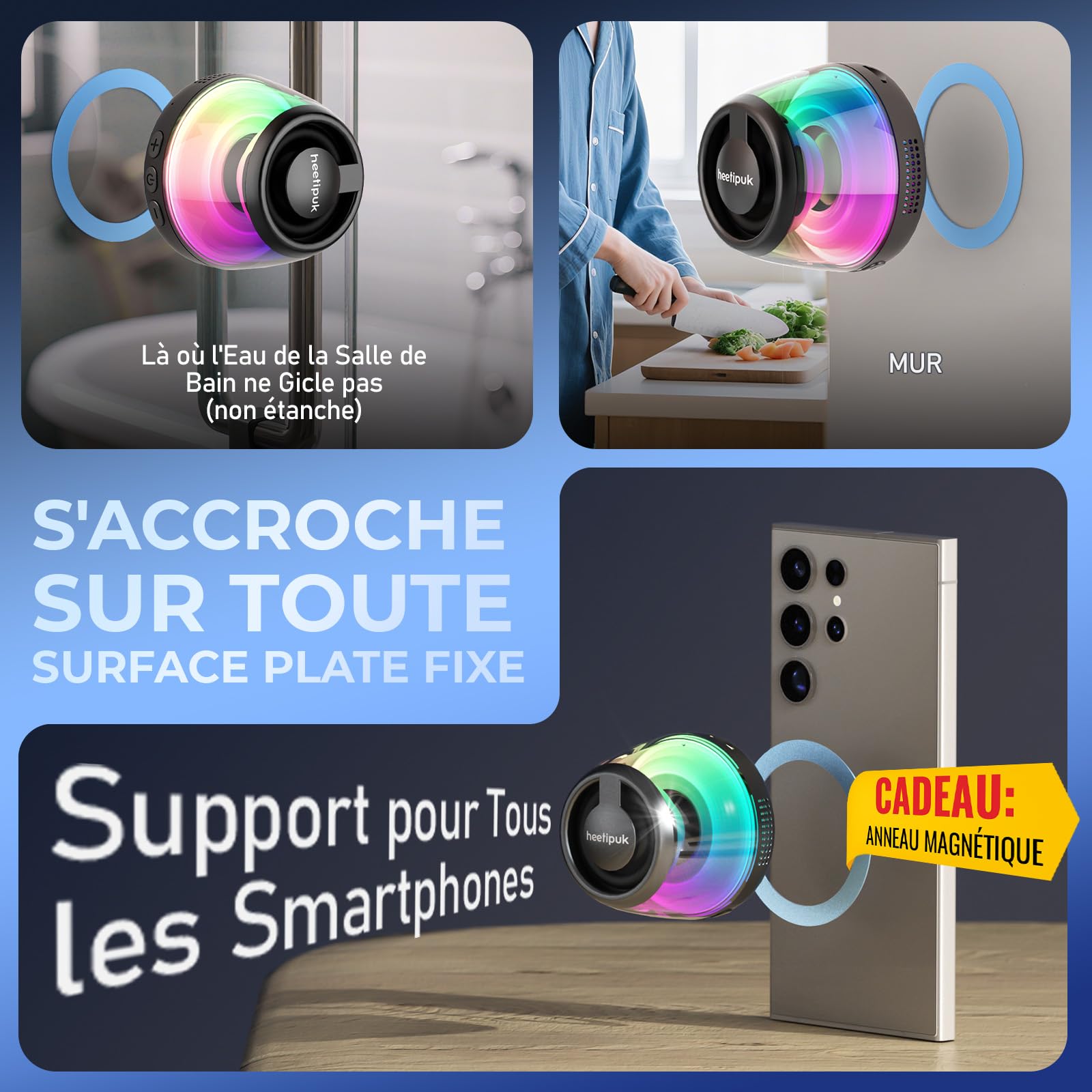 Mini Haut-parleur Bluetooth Avec éclairage Rythmique RVB - Haut-parleur De Douche Sans