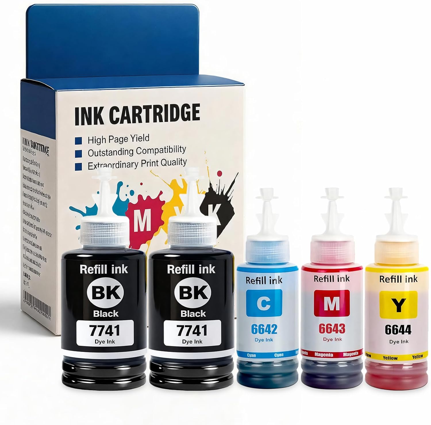 T774 774 T664 664 Ink Refill Bottles Compatible for ET-2550 ET-2650 ET-4550 ET-3600 ET-16500 L210 L355 L575 L555 L565 Printer, 4 Pack (2Black,Cyan,Magenta,Yellow)