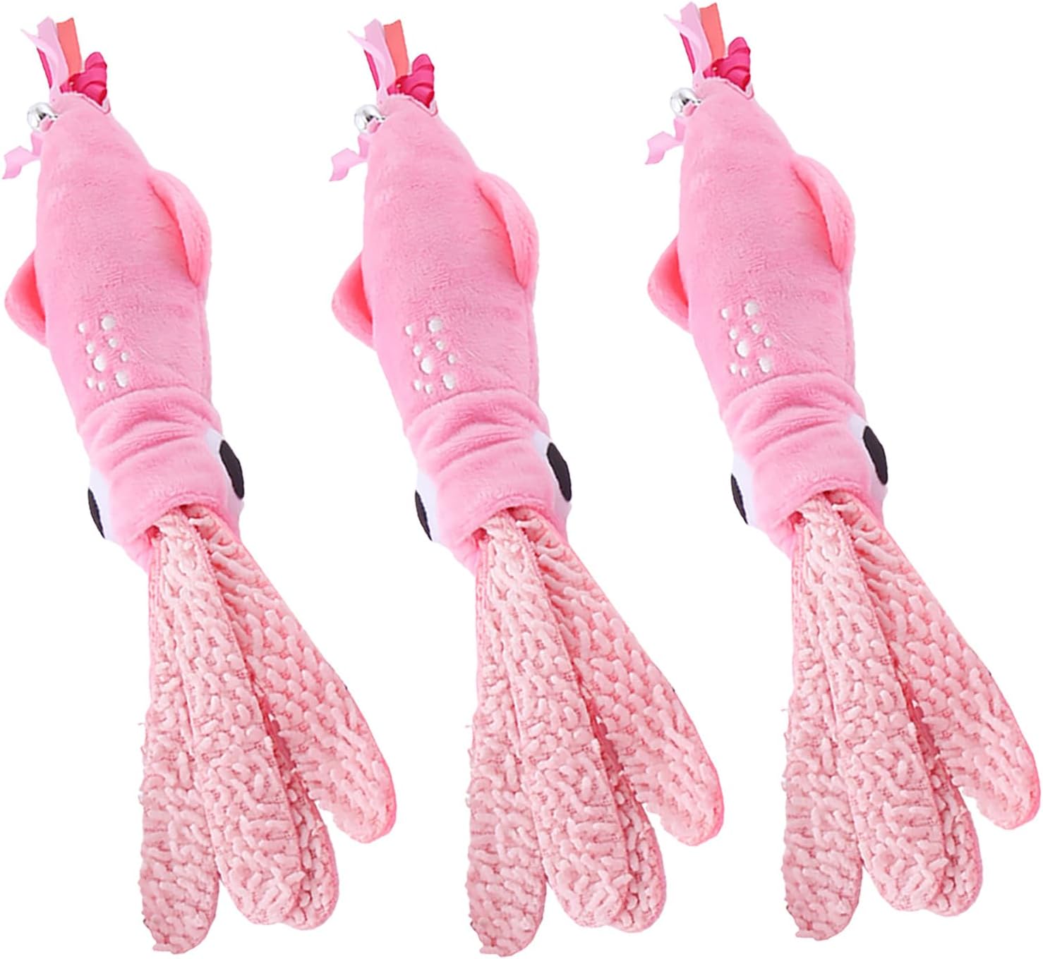 Fun Squid Catnip Toys for Indoor Cats to Keep Them Busy, Soft Linen, Crinkly Paper, Interactive Cat Pink Toys for Kitten Kicking, Teething, Exercise, Catmint Toys for Cats All Breeds (3 PCS)