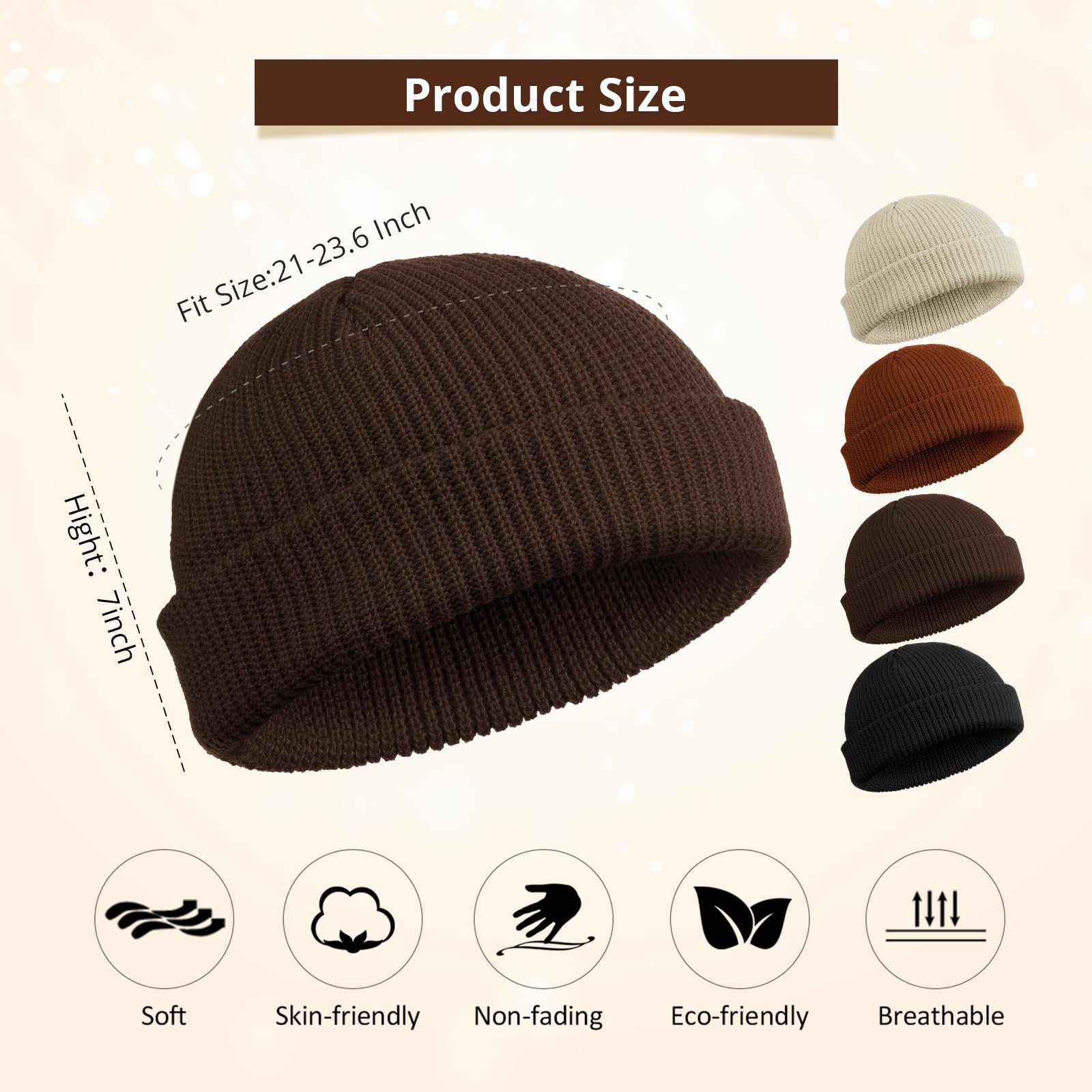 Condition photo showing New/Like New for SATINIOR 4 Pieces Trawler Beanie Watch Hat Roll up Edge Skullcap Fisherman Beanie Unisex