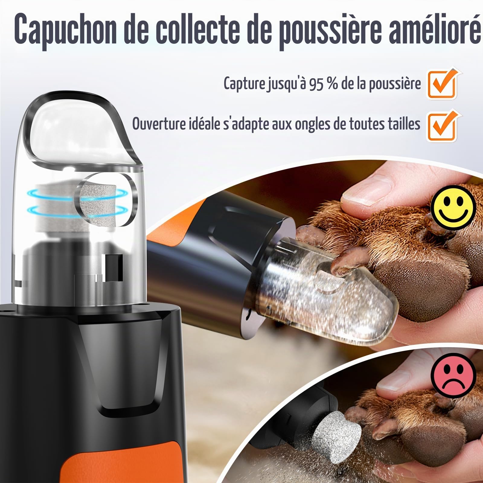 Casfuy Broyeur à Ongles pour Chien à 6 Vitesses amélioré - 50% de Puissance en Plus - pour Chiens et Chats de Petite, Moyenne et Grande Taille (Orange)