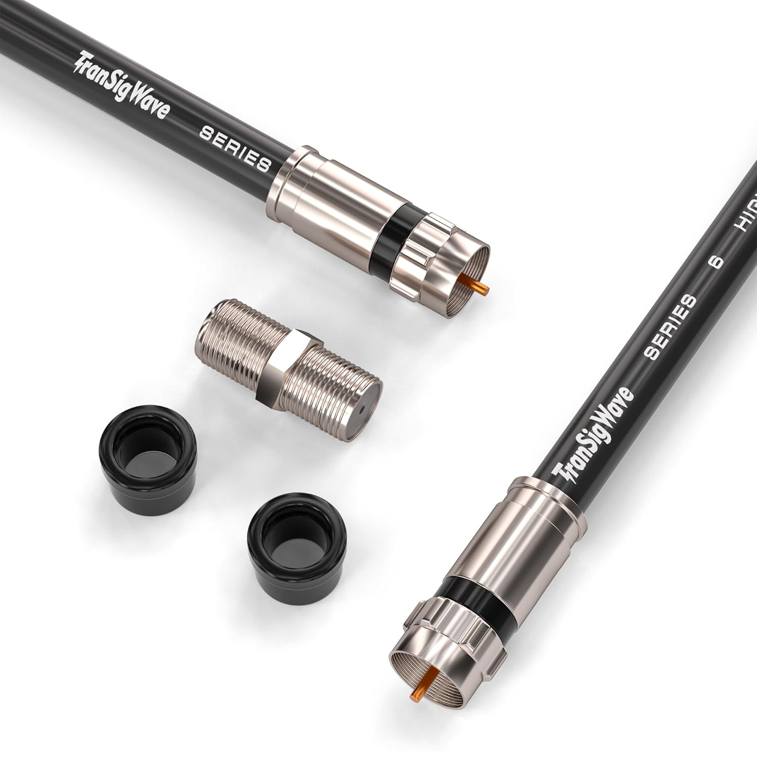 TranSigWave 20FT RG6 Coaxial Cable Set - High-Speed Internet, Broadband and Digital TV Aerial, Satellite Sky Cable Extension- Weather-Sealed Double Rubber O-Ring and Compression Connectors Black